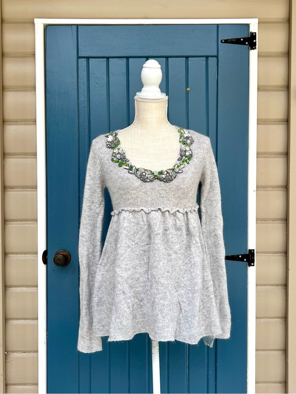 NWT Free People Wool Angora Open Back Embellished Babydoll Sequin Sweater M